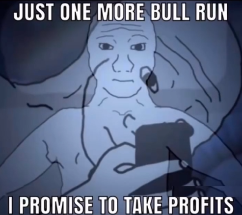 AltcoinSherpa's tweet photo. 1 month ago: 'God, please just give me the chance to get breakeven. I'll sell this time, I promise, I won't be greedy'

Now: Fck it, I can get another 3x out of this thing, let's roll https://t.co/mV87hg4ael