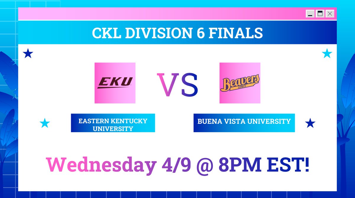 CKL SEASON 4 FINALS TONIGHT!!

Come watch Eastern Kentucky University and Buena Vista University battle it out to determine who will be the Division 6 champion! It's happening on our Twitch at 8 PM EST!

twitch.tv/collegiatekl
