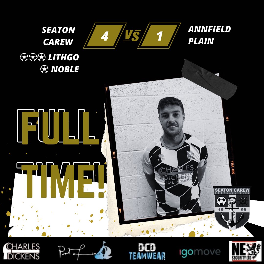 FULL TIME!

The whistle blows for full time and it’s Seaton 4, Annfield Plain 1.. the boys dominated the match and it reflected in the score line. Well done 👏🏽 POTM details to follow tomorrow.. shoutout to Robbie Lithgo for a well deserved hat trick!
