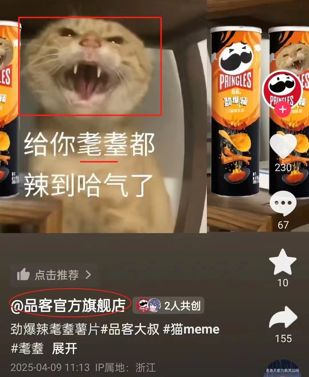 PhaedraXTeddy's tweet photo. 🇨🇳@Pringles #China's official #Douyin posted abused cat memes and emojis, often used by #animalabusers online. Some Chinese users praised the brand for promoting #CatAbuse. #BoycottChina 👹
Explanation of the cat abuse face meme in #China 🇨🇳below. @pringles knows what they did. @pringles is promoting #ChineseOnlineCatTorture and wants business of the millions of cat abusers.