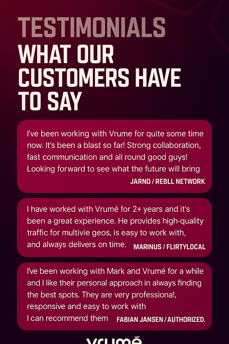 Real buyers. Real results.
Here’s what they say about Vrume.
vrume.com

#mediabuying #affiliate #vrume