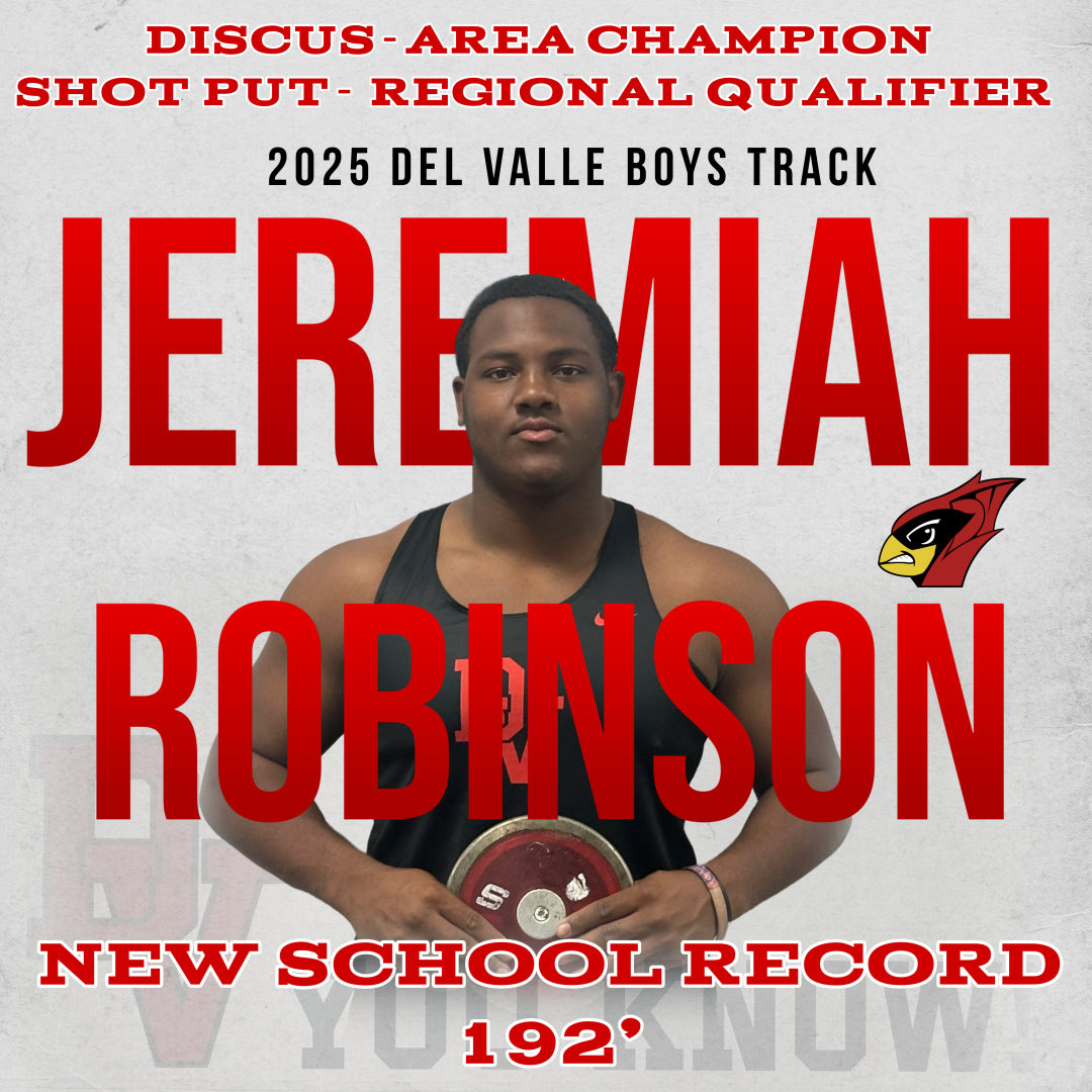 So proud of Jeremiah Robinson the Area Champion in Discus and also Qualifying for Regionals in Shot Put!  Jeremiah broke his own school record today with a throw of 192’ feet!