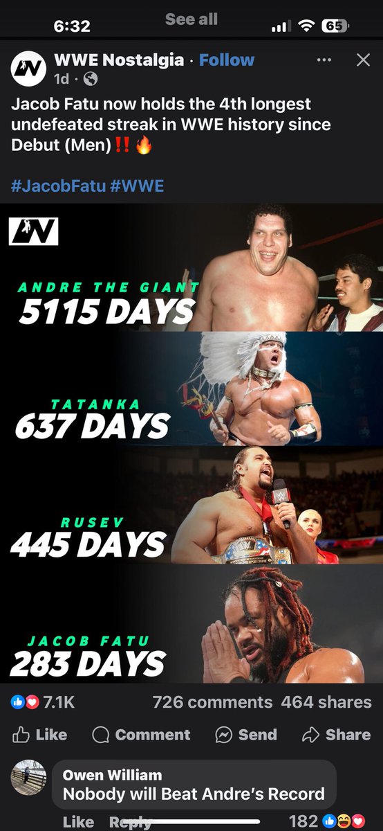 Have <a href="/jacobfatu_wwe/">Jacob Fatu</a> break <a href="/NativeTatanka/">Tatanka</a> record cause no one beating Andre’s