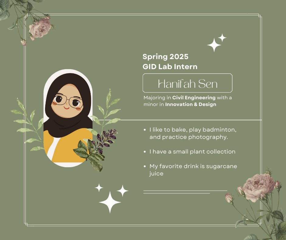 Meet our Spring 2025 interns! 🌟

We're thrilled to welcome four amazing students to the team this term at the Global Innovation and Design Lab:
✨ Káren Bedoya Álvarez 
✨ Primitivo Bambao
✨ Jack Cheung 
✨ Hanifah Sen 

Stay tuned to see what they'll do this Spring!