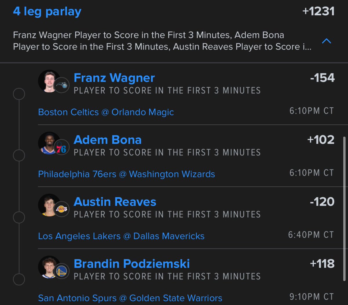 PrimeParlaysss's tweet photo. 🚨 Player to Score in the First 3 Minutes 🚨
$25 to a lucky follower once this cashes 🎉
Like this post for a chance to win! ✅ #NBA #First3 #GamblingCommunity https://t.co/VjNS0z5G0B