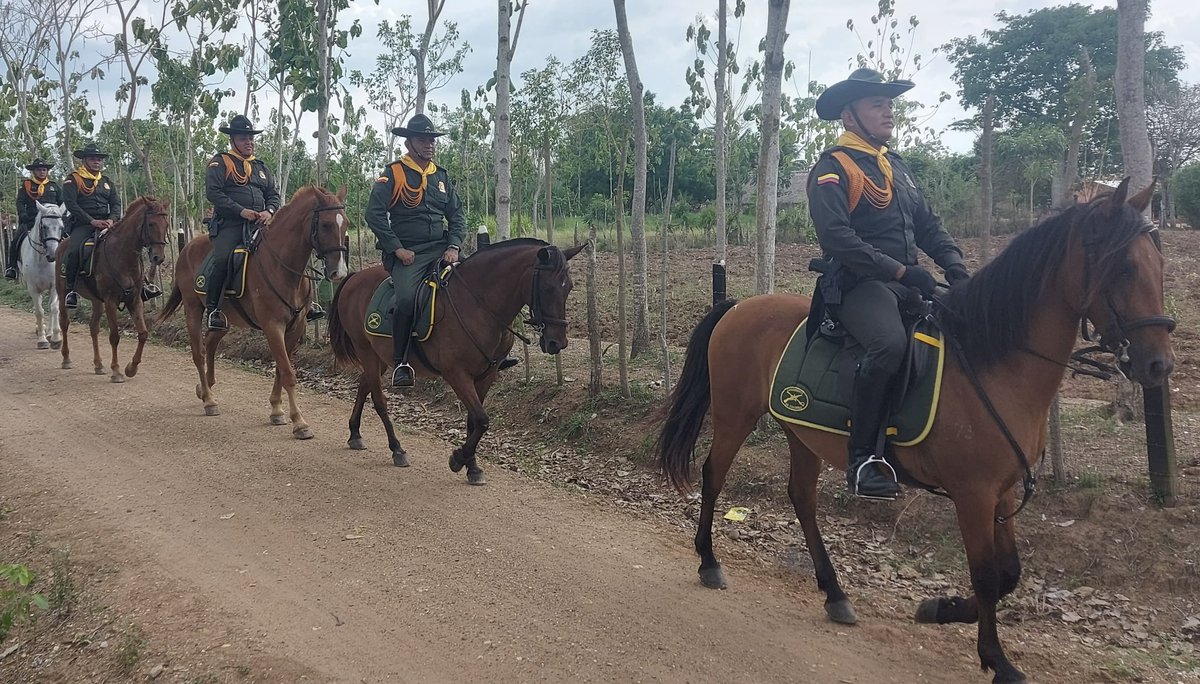 PoliciaDECOR's tweet photo. 📍En zona rural del municipio de #Chinu  mediante patrullajes montados, nuestros @CarabinerosCol 👮‍♂️ realizan actividades de vigilancia y control, con el fin de contrarrestar el actuar criminal en la población.
#CabalgandoPorLaSeguridad 🐎🚨 https://t.co/BTZwfDmKUV