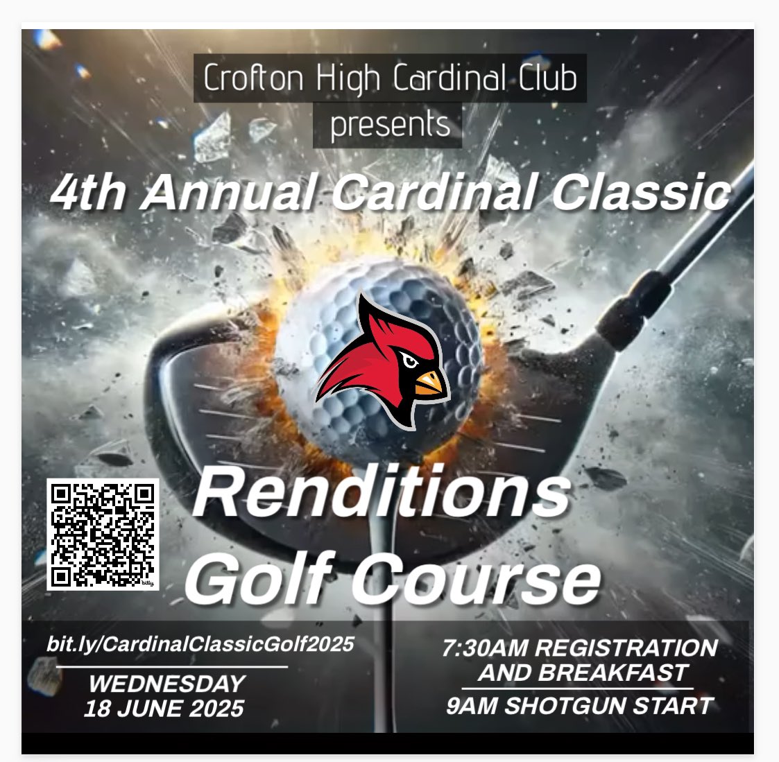 CrHCardinalClub's tweet photo. Join us for the 4th Annual Cardinal Classic Golf Tournament on Wed, 6/18 Renditions Golf Course 

All proceeds go toward supporting Crofton High School student-athletes. 

Register now! Spots fill fast!

https://t.co/idSdEZBq43 

#CardinalClassic #TogetherCardsFly https://t.co/aOGBILmiuJ