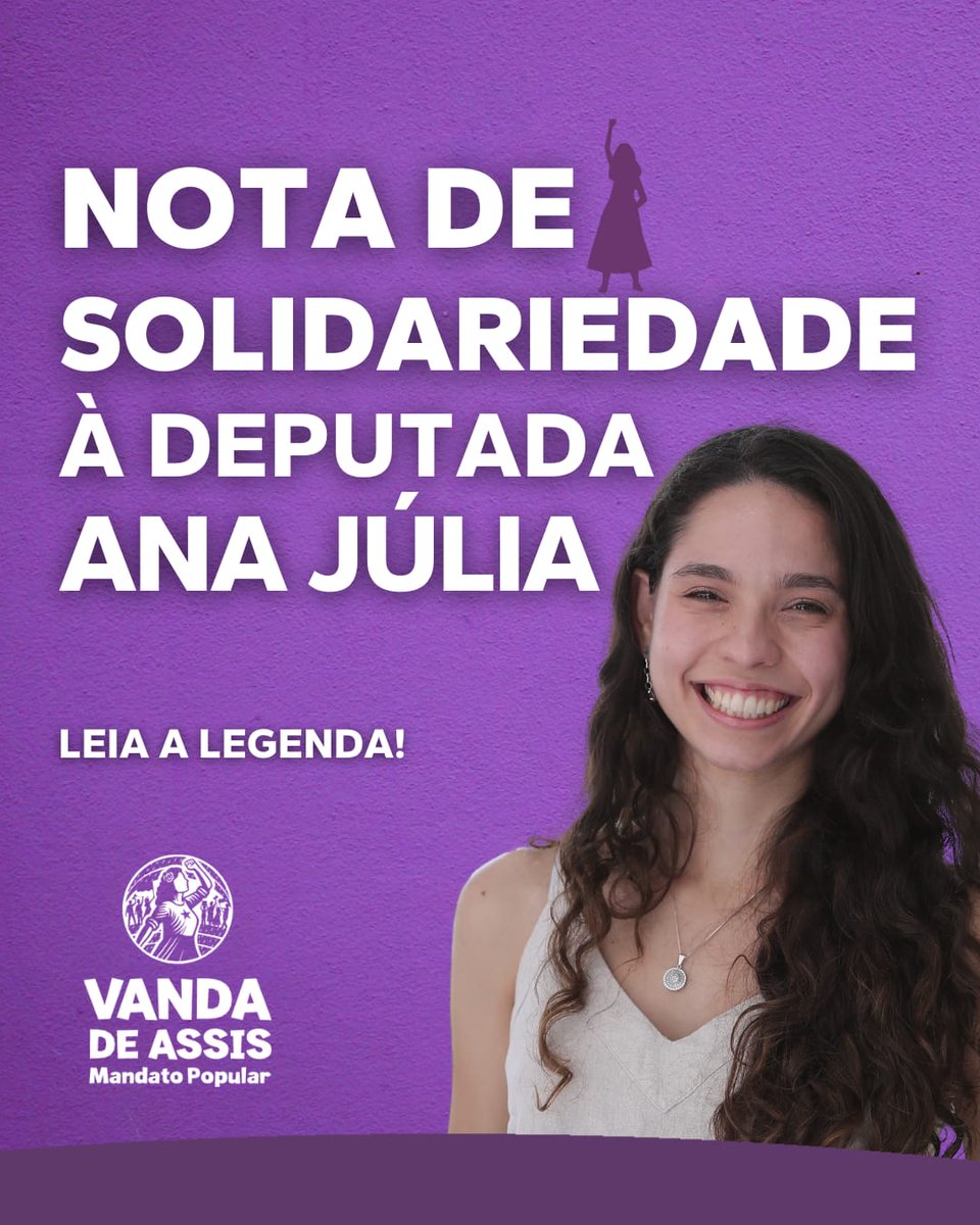 VandadeAssis_'s tweet photo. Nota de Solidariedade à Deputada Ana Júlia

Quero manifestar toda minha solidariedade e apoio à companheira Ana Júlia Ribeiro (@najulia.ribeiro) deputada estadual pelo PT, que vem sendo alvo de mais um lamentável episódio de violência política de gênero, promovido... (CONTINUA) https://t.co/FOG3z5Elci