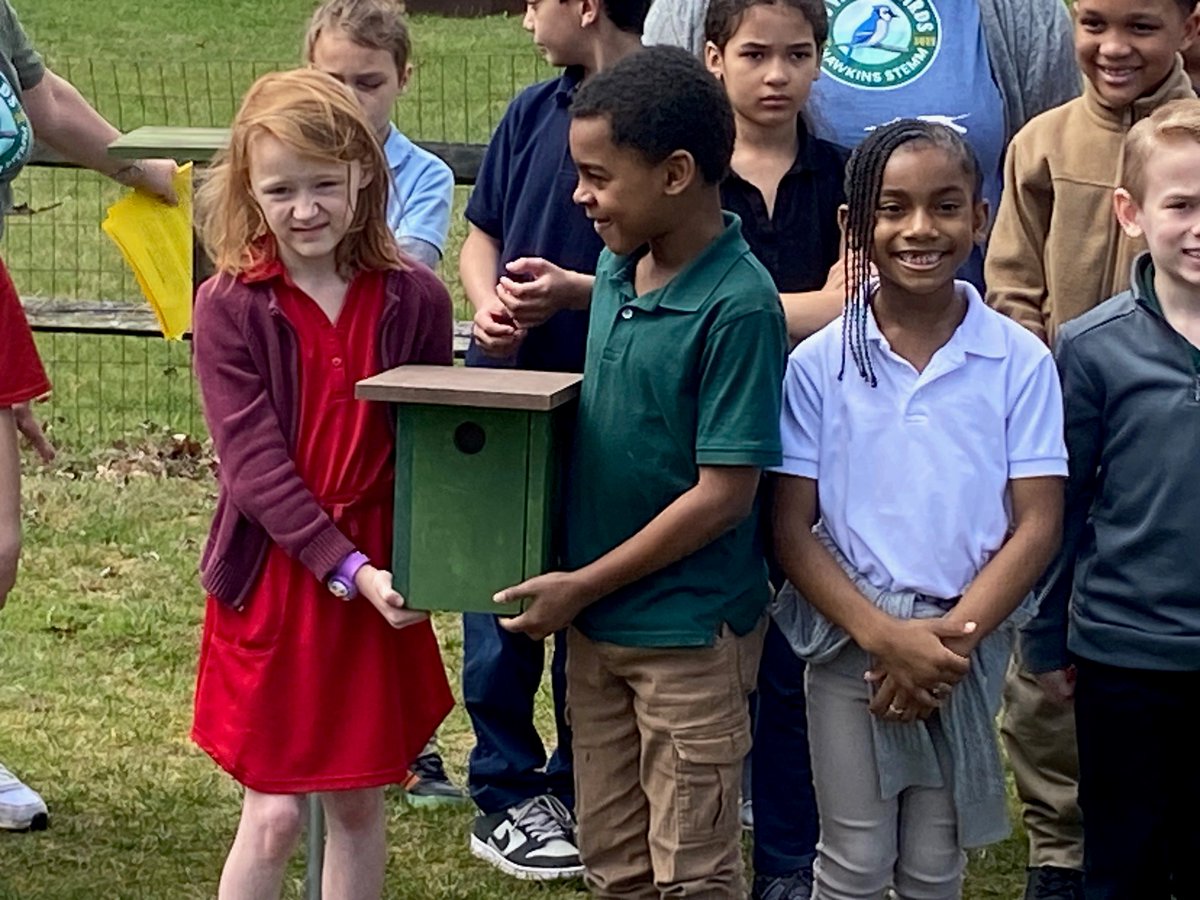 13abc's tweet photo. Hawkins STEMM Academy students created bird houses with the help of Inspired Lumber Workshop. They installed 12 of them in the prairie area behind the school to create more nesting opportunities to help the bluebird population. https://t.co/Bp8g3kPrqE