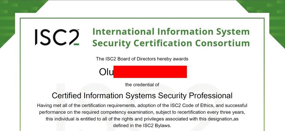 olucheye's tweet image. Its official.. #ISC2 #CISSP

To Jesus be my glory 🙏