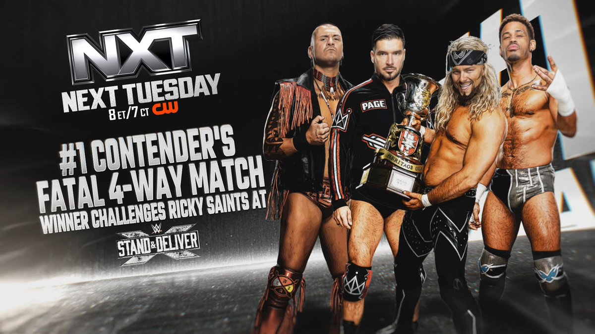 WrestleOneBR's tweet photo. ⚫️ Card do #WWENXT para a semana que vem: (15/04)

- Tag Team Gaunlet para descobrirmos os adversários de Fraxiom no S&amp;D.

- North American Title - #1 Contender's Fatal 4-Way Match.

- As classificatórias para a Ladder Match seguem! https://t.co/DTEbsM9Dff