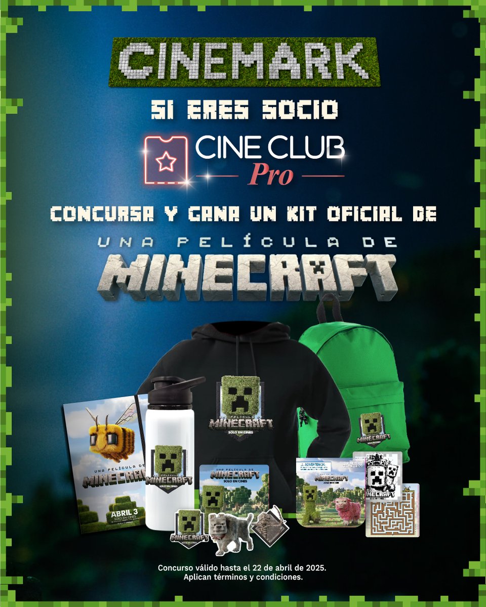 CinemarkCol's tweet photo. ¡Si eres #SocioPro 😎 tenemos un increíble kit de #Minecraft! 🎁⁣⁣⁣⁣⁣⁣⁣
⁣⁣⁣⁣⁣
Regístrate en https://t.co/7dfQeJEBMh 💻 sección - CONCURSOS 🎉 y participa para ganar.
⁣⁣⁣⁣
Disfruta más beneficios exclusivos con #CineClub 🍿⁣⁣⁣⁣⁣
⁣⁣⁣⁣⁣
Aplican TYC 👀 https://t.co/LHVDPfYxYW