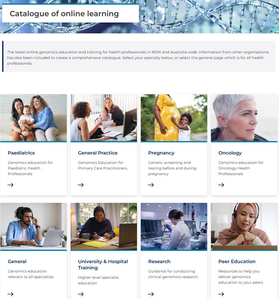 Centre for Genetics Education, HETI NSW Health (@cge_heti) on Twitter photo Upskill now! The updated and reorganised online learning catalogue should make it easier to find the genomic healthcare resources you need. Find learning grouped by specialty here: genetics.edu.au/SitePages/Onliā¦
<a href="/TheRACP/">The Royal Australasian College of Physicians</a> <a href="/SCHNkids/">Sydney Children's Hospitals Network</a> <a href="/RACGP/">RACGP</a> <a href="/HGSAAustralasia/">Human Genetics Society of Australasia</a> Upskill now! The updated and reorganised online learning catalogue should make it easier to find the genomic healthcare resources you need. Find learning grouped by specialty here: genetics.edu.au/SitePages/Onliā¦
<a href="/TheRACP/">The Royal Australasian College of Physicians</a> <a href="/SCHNkids/">Sydney Children's Hospitals Network</a> <a href="/RACGP/">RACGP</a> <a href="/HGSAAustralasia/">Human Genetics Society of Australasia</a>