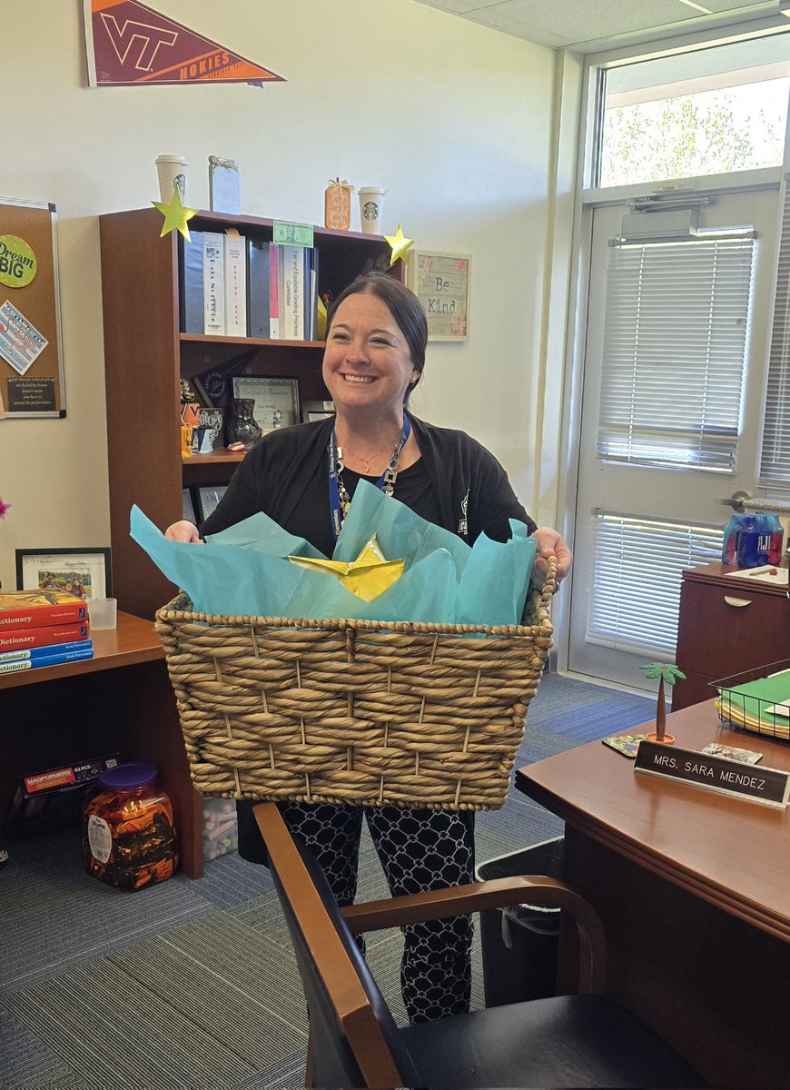 CPES4LIFE's tweet photo. Our ILT team celebrated our amazing Assistant Principal, Mrs. Mendez, today with a goodie basket of her favorite things.  We appreciate everything she does for us and our school! @sarapmendez1 @DrManigo @vbschools https://t.co/8yCBwN3DVW