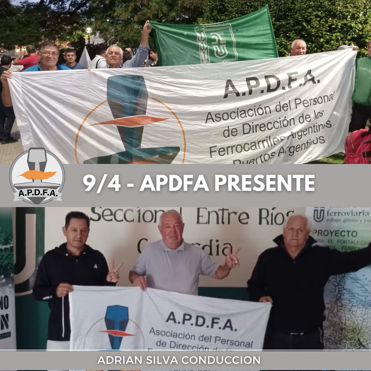 APDFA dijo presente en la movilización convocada por la CGT, acompañando el reclamo en defensa de los salarios y de nuestros jubilados
<a href="/ApdfaListaGris/">APDFA LISTA GRIS</a> 
<a href="/ApdfaAdrian/">Silva Adrian Apdfa</a> 
<a href="/sasia_sergio/">Sergio Adrián Sasia</a> 
<a href="/OficialAsfa/">ASFA Sindicato Oficial</a> 
<a href="/uf_oficial/">Unión Ferroviaria</a> 
<a href="/JApdfa/">Juventud Sindical Apdfa</a> 
<a href="/APDFA5deABRIL/">Agrupación 5 de abril</a> 
<a href="/agrelidoveschi/">agrupacionelidoveschi</a>