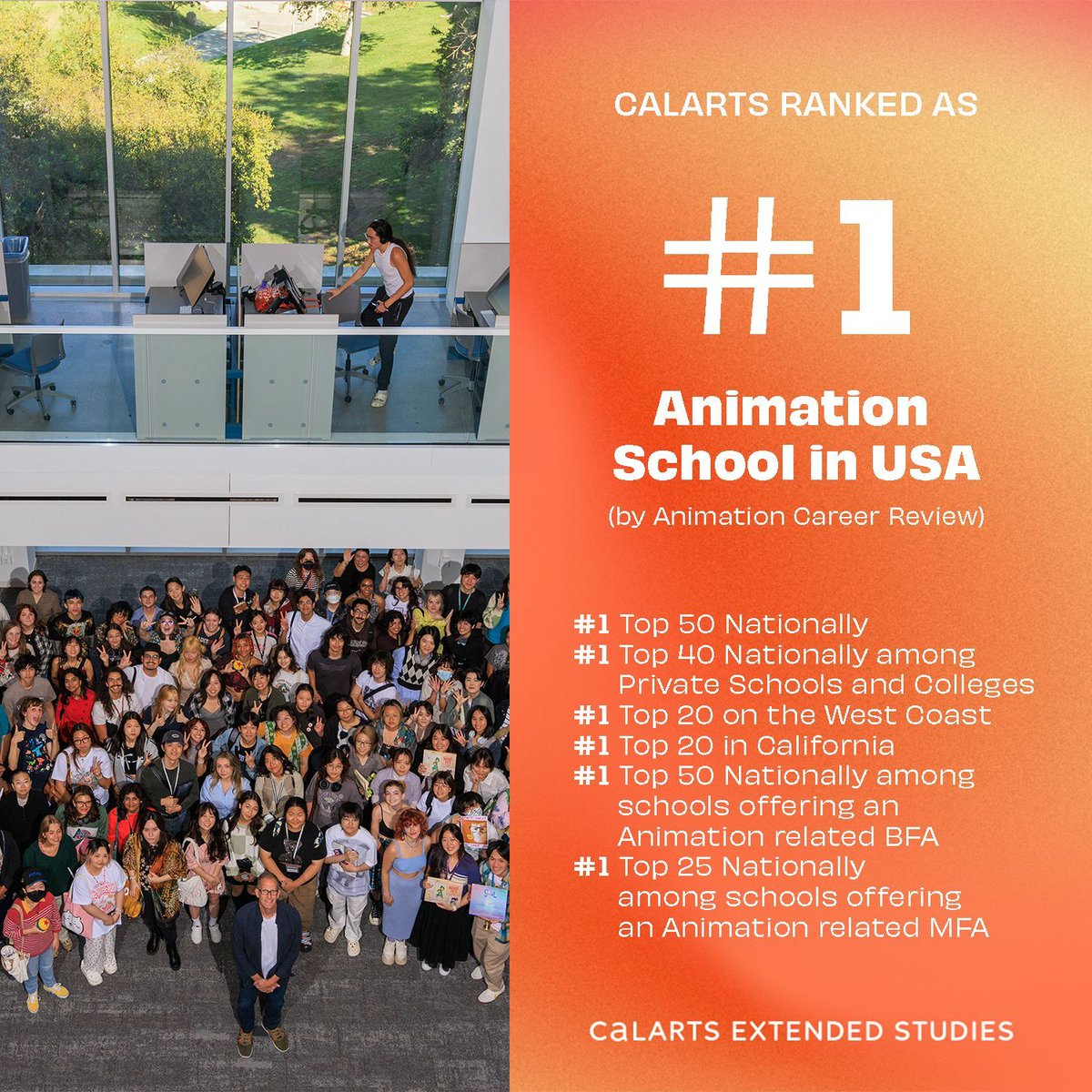 CalartsExtended's tweet photo. CalArts has been named the #1 Animation College by College Transitions! At the same time, the Animation Career Review has also released their 14th annual Animation School Rankings and once again CalArts has swept with first place rankings in multiple categories.
#CalArts #artist https://t.co/DDiZTUMHAH