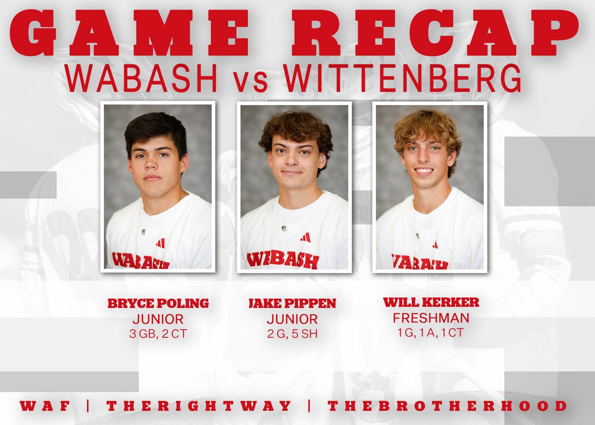 WabashLax's tweet image. 🔴 W I N ⚪

Complete team win today on Fischer. First EVER win over Witt for Wabash Lacrosse.

🔨 Quinn Fitzgerald
🍦 Sam Santiago

⭐ Bryce Poling
⭐⭐ Jake Pippen
⭐⭐⭐ Will Kerker

#WAF | #TheRightWay | #TheBrotherhood