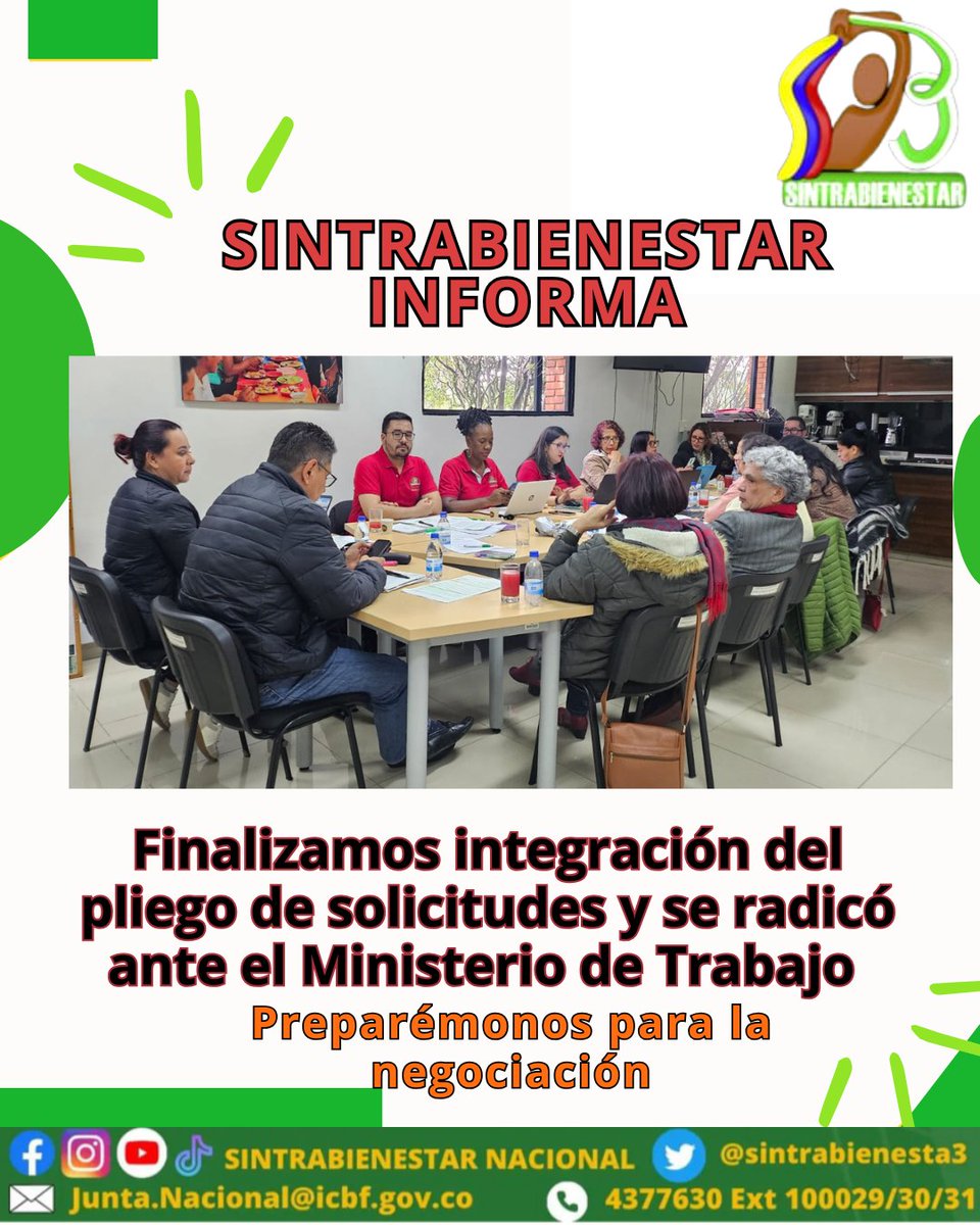 sintrabienesta3's tweet photo. #SINTRABIENESTARINFORMA Se realizó integración de pliego de solicitudes y se radicó ante el @MintrabajoCol https://t.co/0dHypkRqwV
