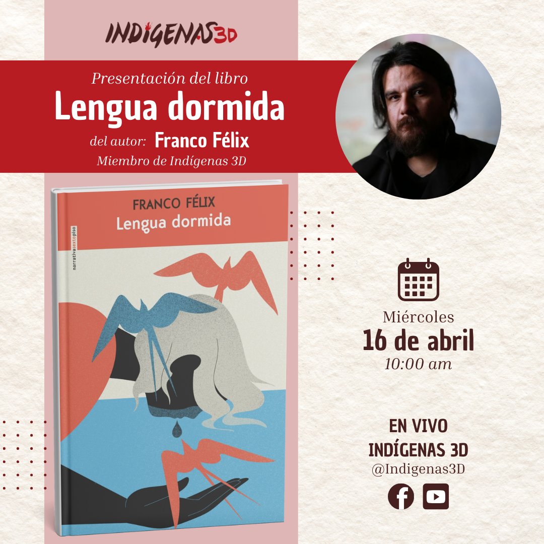 Indigenas3D's tweet photo. Te invitamos a seguirnos en nuestras redes el próximo miércoles 16 de abril a las 10 a.m. para la presentación especial del libro Lengua dormida. ¡No te lo pierdas!
Facebook: https://t.co/CXqu3DOq90 https://t.co/pfpmlvC8KL