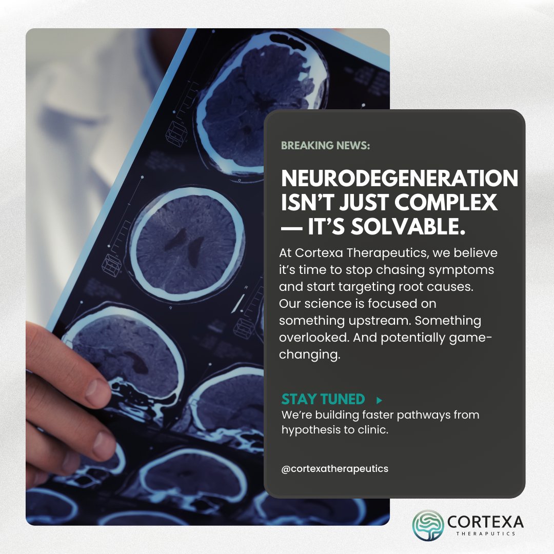CortexaTx's tweet photo. 🧠 Neurodegeneration isn’t just complex — it’s solvable. At Cortexa, we’re targeting root causes like calcium dysregulation to rewrite the story of ALS and beyond. ⚡️From hypothesis to clinic — fast. 🚀
The future of neuromedicine starts now. 🔬
 #ALSResearch #BiotechInnovation https://t.co/1oAndvZBoz