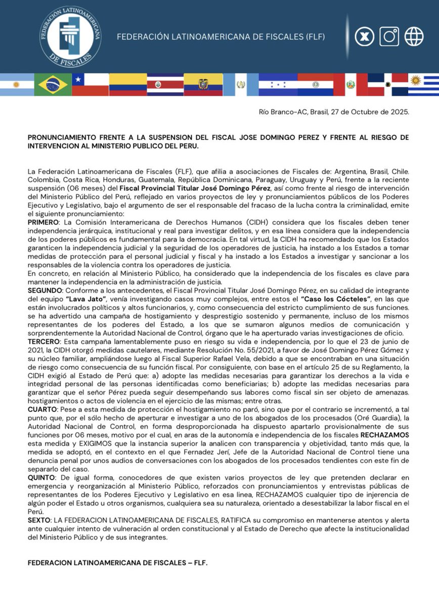 de_fiscales's tweet photo. Rechazamos la suspensión del Fiscal Provincial Titular José Domingo Pérez (Perú) @afisperu https://t.co/NhzC3mHmxa