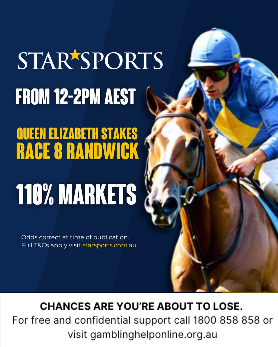 During the Star Sports Happy Hour on <a href="/SEN_Track/">SENTrack</a> from 12pm, we will have 110% markets for the Queen Elizabeth Stakes until 2pm!

Head over to the Star Sports app for that and plenty more!

Chances are you’re about to lose. For free and confidential support call 1800 858 858 or