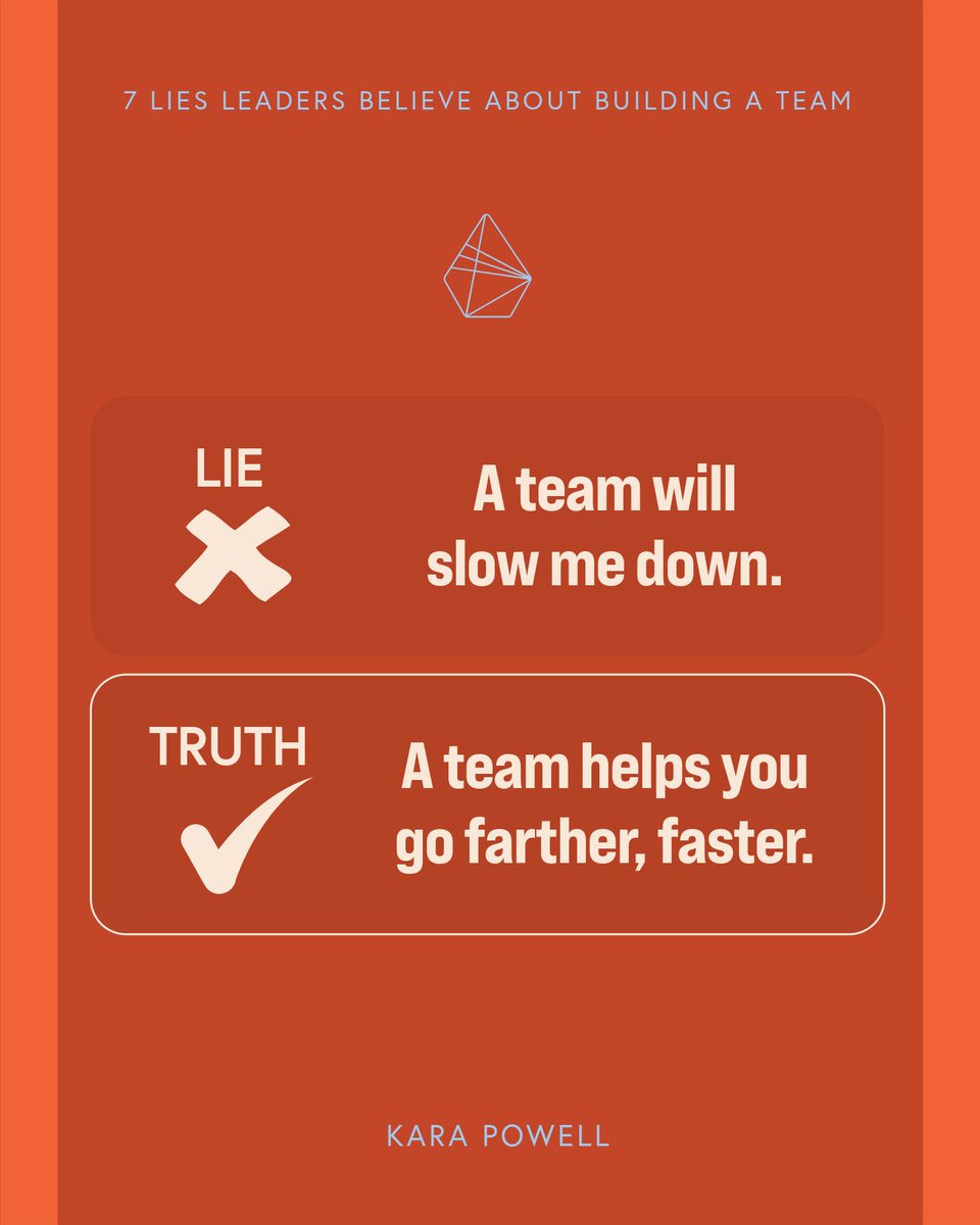 Lie: A team will slow me down.
Truth: A team helps you go farther, faster.
Don’t lead alone.
