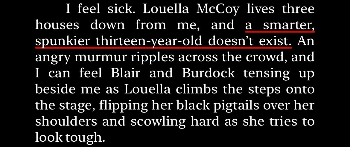 bethsvault's tweet photo. the first thing haymitch says about katniss is that she has “spunk”, the first thing haymitch says about louella is that she’s the spunkiest 13-year-old to exist. https://t.co/85uxb2zpYP