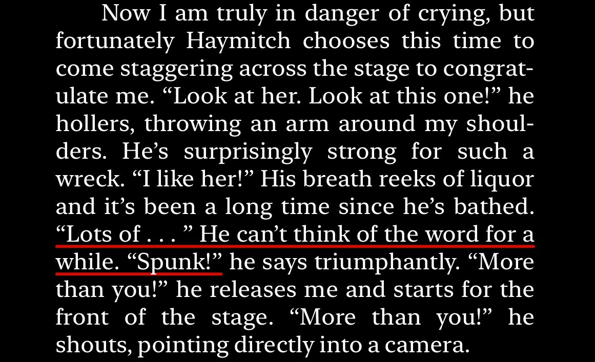 bethsvault's tweet photo. the first thing haymitch says about katniss is that she has “spunk”, the first thing haymitch says about louella is that she’s the spunkiest 13-year-old to exist. https://t.co/85uxb2zpYP