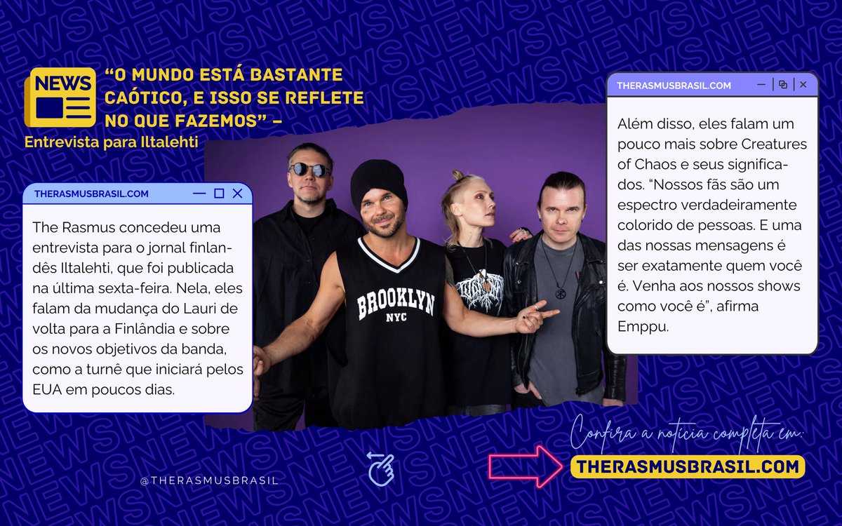 TheRasmusBrasil's tweet photo. Trazemos pra vcs a entrevista (traduzida) do The Rasmus para o jornal finlandês @iltalehti_fi! 📰🇫🇮

Eles falam sobre Creatures of Chaos, sobre a mudança do Lauri de volta p/ a Finlândia e tbm sobre a turnê que iniciará pelos EUA em breve! 🎫✈️

Confiram: https://t.co/XNF8HaejYH https://t.co/GTNNFTS3Yz