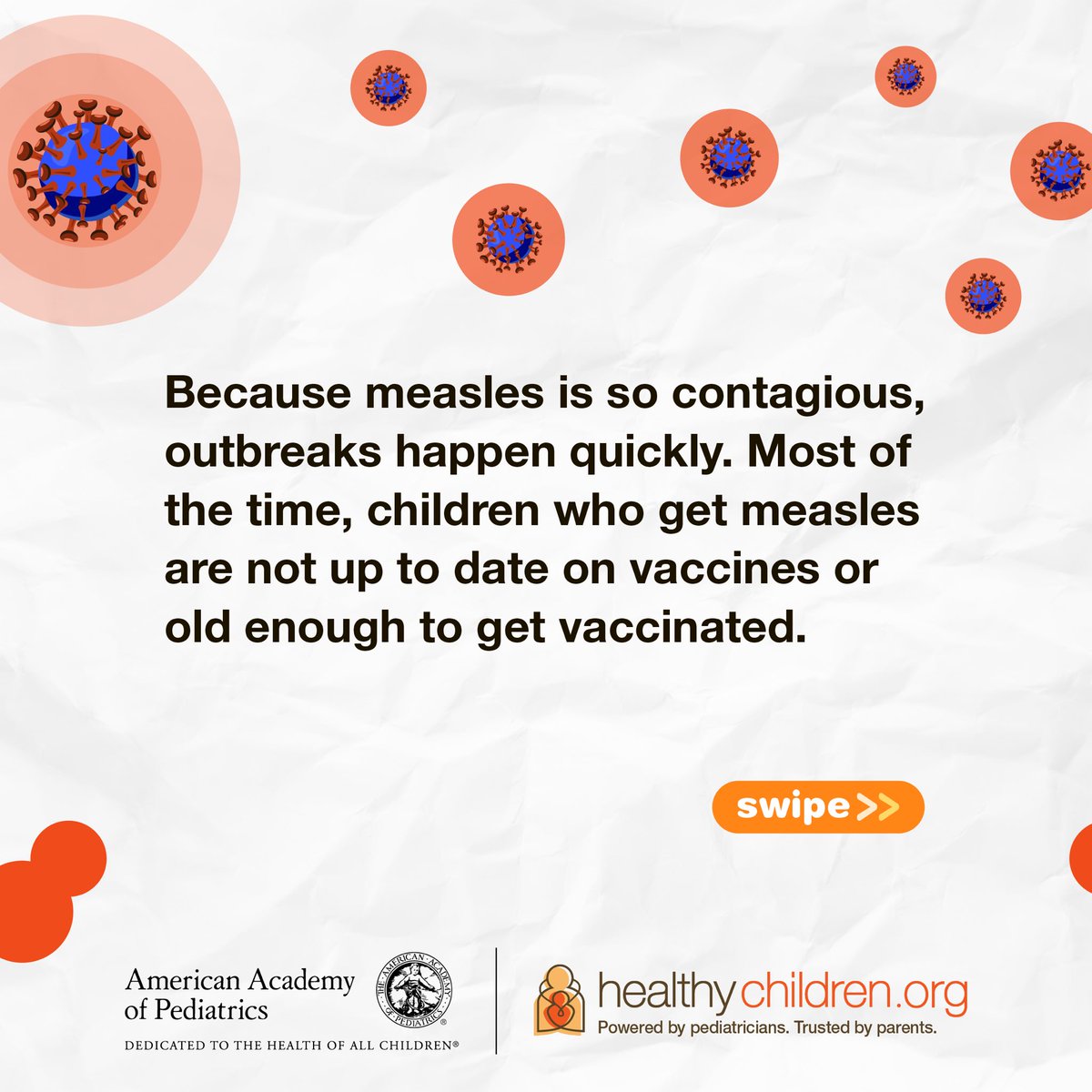 UTSW_PedsID's tweet photo. Measles is a vaccine-preventable infection. About 95 of every 100 people will be protected after getting one dose of the MMR vaccine. Two doses of MMR vaccine protect 97-99 of every 100 people. https://t.co/XKFGomBPRp https://t.co/7Tw3TapIz3