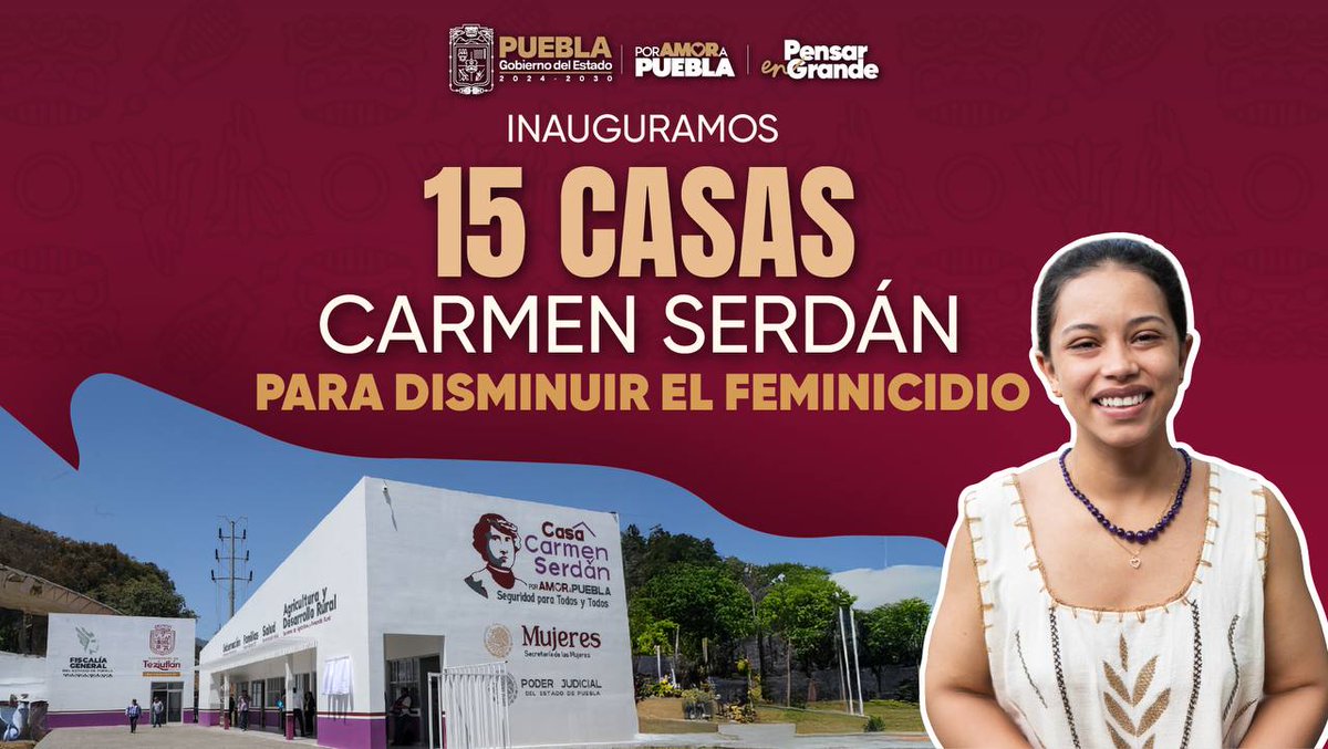 MujeresGobPue's tweet photo. 💜 Ya son 15 las Casas Carmen Serdán en Puebla, espacios seguros para mujeres.

Porque prevenir el feminicidio es un compromiso real del @Gob_Puebla.

Cuidar la vida de las mujeres #EstoSíImporta 💪✨ https://t.co/cH6Lpq2UtW