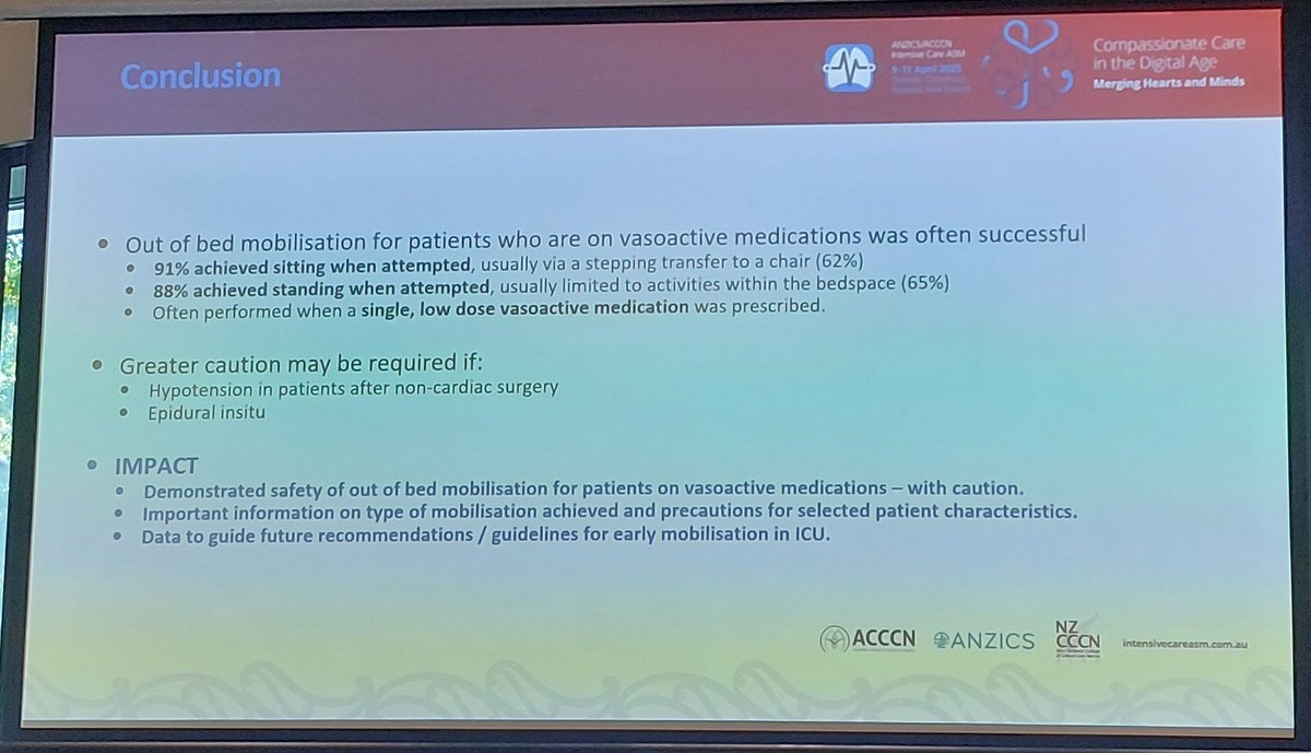 Full house at the Allied health session! Thanks Elise Byrne for presenting your work on mobilisation on vasopressors  <a href="/anzics/">ANZICS</a> #ASM25christchurch  #PedsICU #acccn