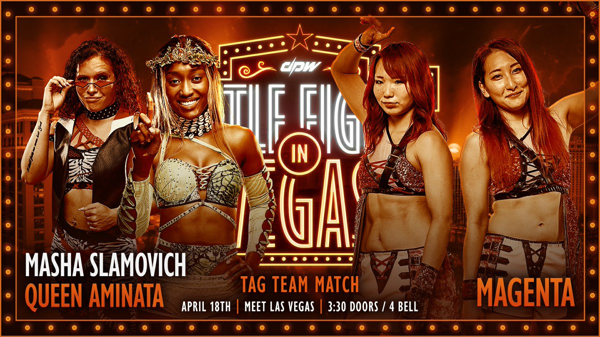 deadlockpro's tweet image. 🚨 DPW TFIV UPDATE 🚨

MASHA SLAMOVICH &amp;amp; QUEEN AMINATA team up to take on MAGENTA on April 18th in Las Vegas!

DPW Title Fight In Vegas
🗓️ 04/18 | Las Vegas, NV
🎟 dpwtix.com