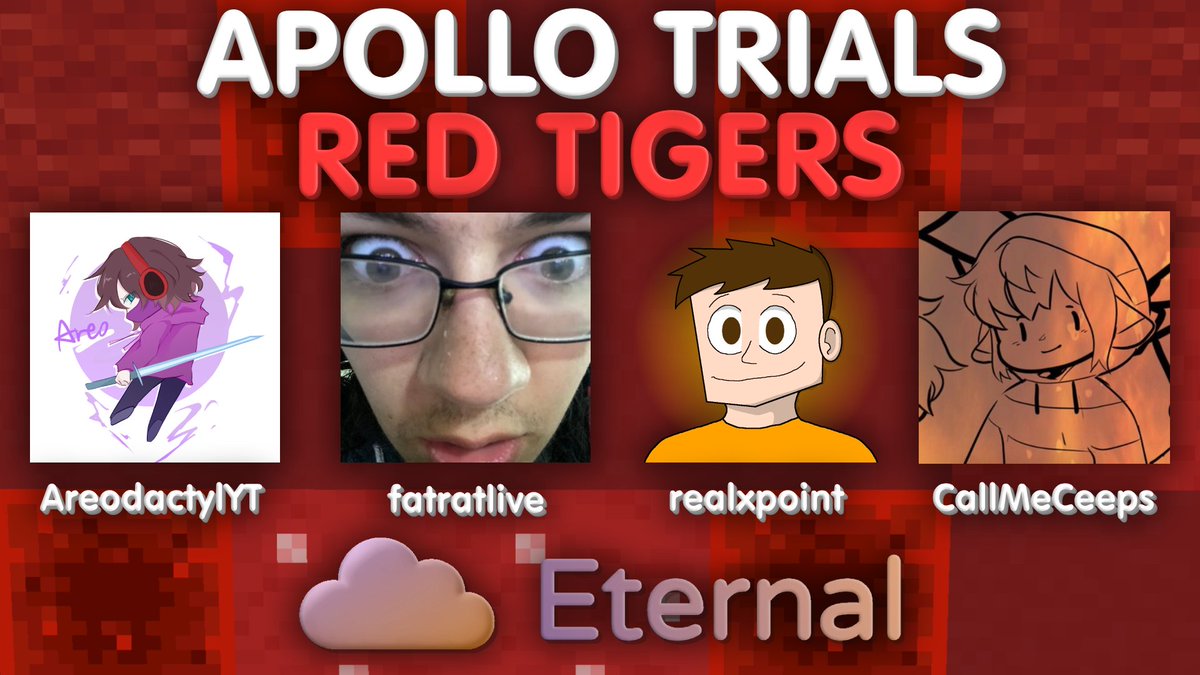 MCApolloTrials's tweet photo. 🟥 TEAM ANNOUNCEMENT 🟥

Introducing our second team, the Red Tigers are ready to roar! These four are a force when they work together, like tigers do, and they might have a chance to win Apollo Trials 1!

[ @AreodactylYT, @fatratlive, @realxpoint, @CallMeCeeps ] https://t.co/FfIo7p4ZX5