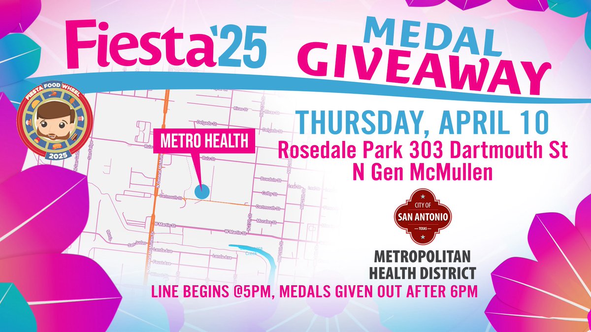 eldereats's tweet photo. 🌺 🏅 VIVA FIESTA, Y’ALL! 🪅🎊🌺
We are droppin’ our official Texas Eats 2025 Fiesta Medal and it’s straight fire! 🔥🎖️

WHEN: 📅 Thursday, April 10
WHERE: 📍 Rosedale Park – 303 Dartmouth St, N Gen McMullen
TIME: 🕔 Line starts at 5PM – 🎁 Medals handed out after 6PM
HOSTED BY: ❤️ @SAMetroHealth & @ksatnews 

This medal is spicy 🌶️, colorful 🌈, and oh-so collectible 🧲!
First come, first served – so bring your energy and your Fiesta spirit! 💃🎉

TAG your foodie crew 👯‍♀️🧑‍🍳, grab your flower crowns 🌸, and get ready to snag the hottest medal of Fiesta 2025!

#texaseats #fiesta2025 #vivafiesta #KSAT12 #eldereats #sanantoniofiesta #fiestavibes #fiestamedals 

Let’s get this FIESTA started, San Antonio! 🌮🎶🥳
