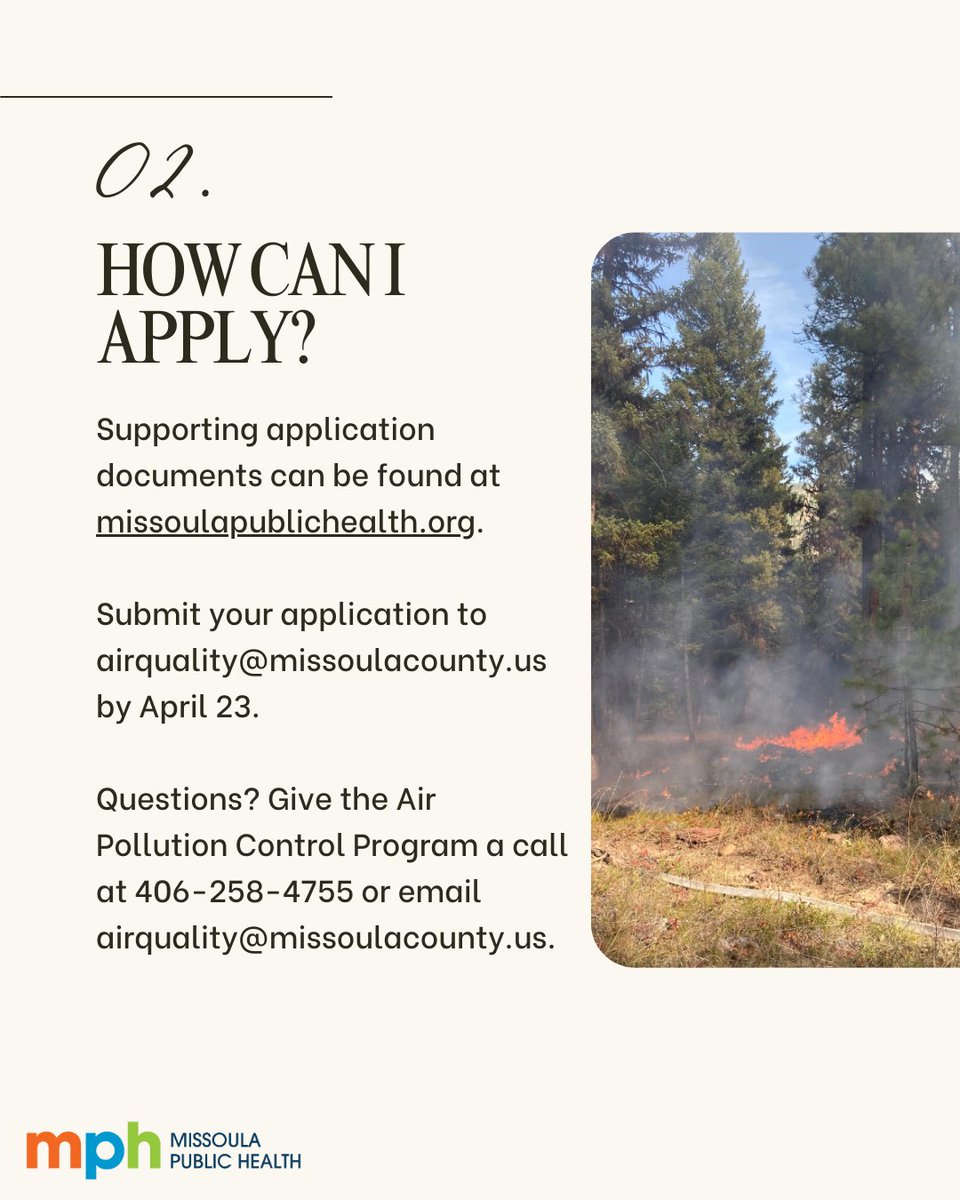 Our Air Quality Advisory Council is accepting applications for an alternate member and graduate student associate! 

Download an application: missoulapublichealth.org/boards-council…

Applications are due April 23 at 5pm and can be emailed to airquality@missoulacounty.us