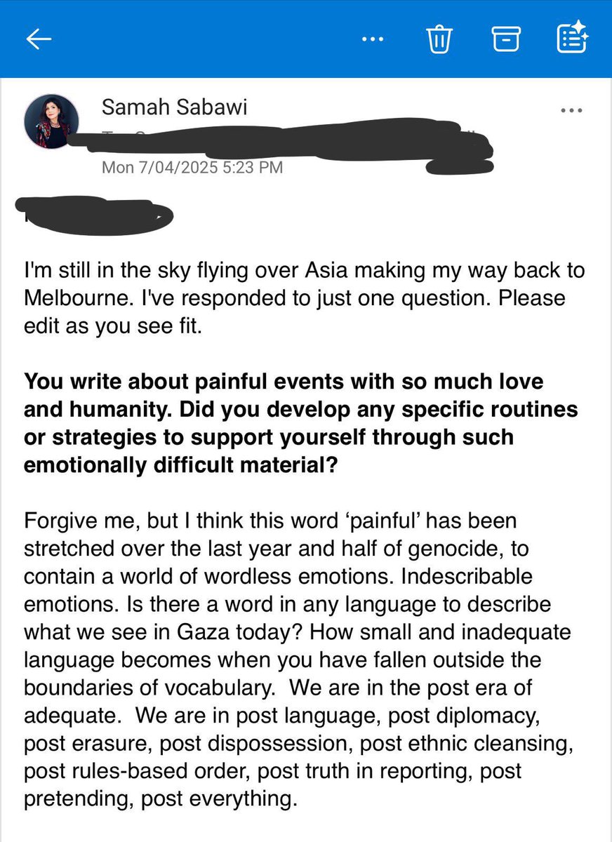 susanabulhawa's tweet photo. This letter from @gazaheart, whose new book “cactus pear for my beloved” is shortlisted for the Stella Prize, encapsulates how we all feel about the world. Post language, post truth. https://t.co/tJJxw7Wtde