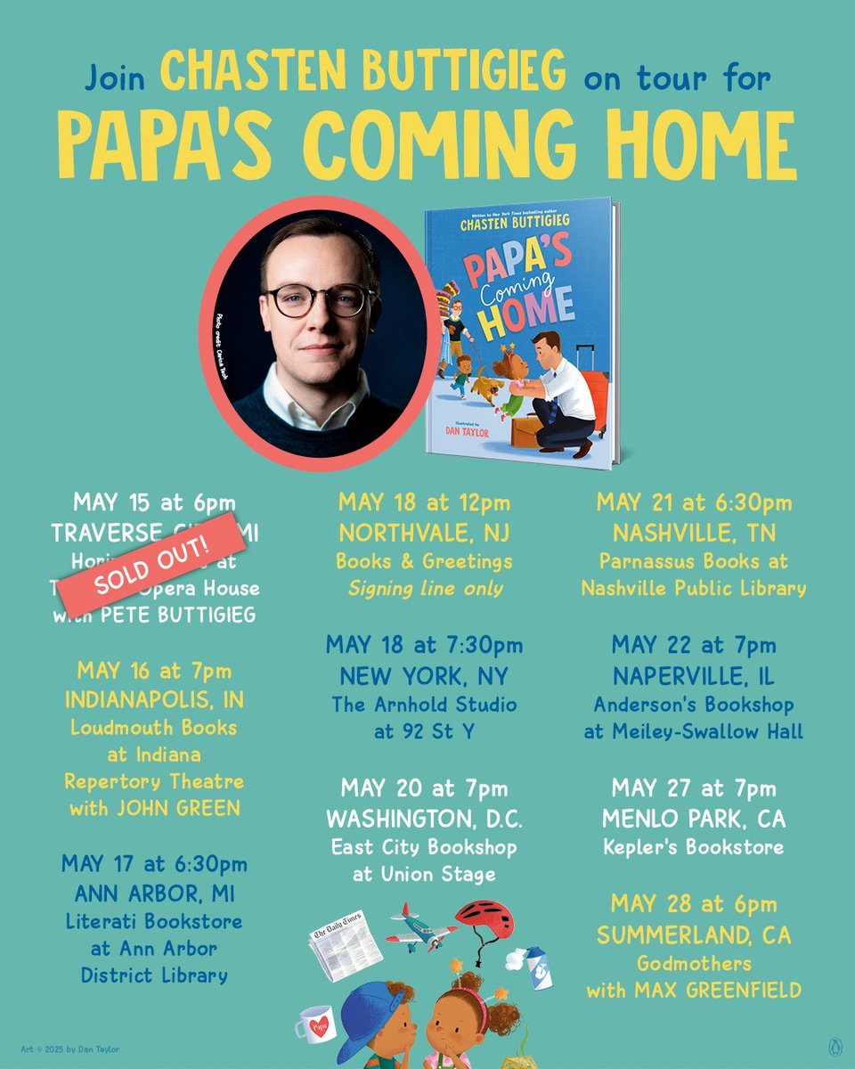 Chasten's tweet photo. I’m thrilled to announce the book tour for PAPA’S COMING HOME! This story is such a special one for me and my family, and I’m looking forward to sharing the joy with readers this May. More tour info here: https://t.co/ToBWJ10W9Q https://t.co/fnaTM9kcyi