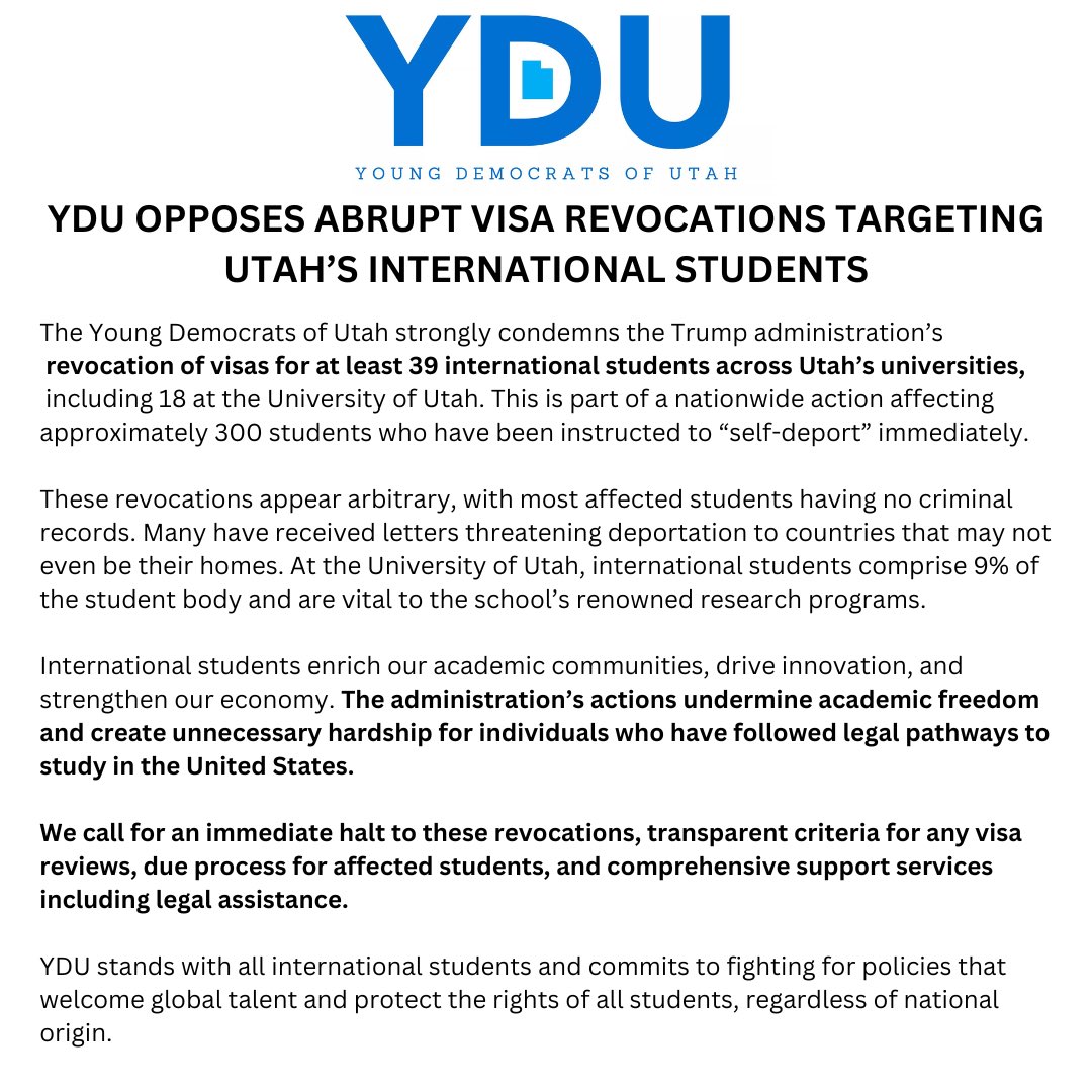 The decision by the Trump administration to terminate student visas for no apparent reason is deeply troubling and will cause irreparable damage to these students lives and the student community as a whole. This has to stop. 
#utpol