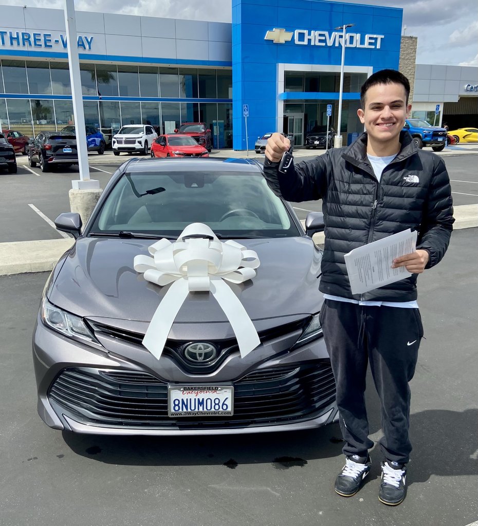 Congrats on your first car! 2020 Toyota Camry from the Three-Way Chevrolet Pre-Owned Sales Center. 4501 Wible Road. #usedcars
