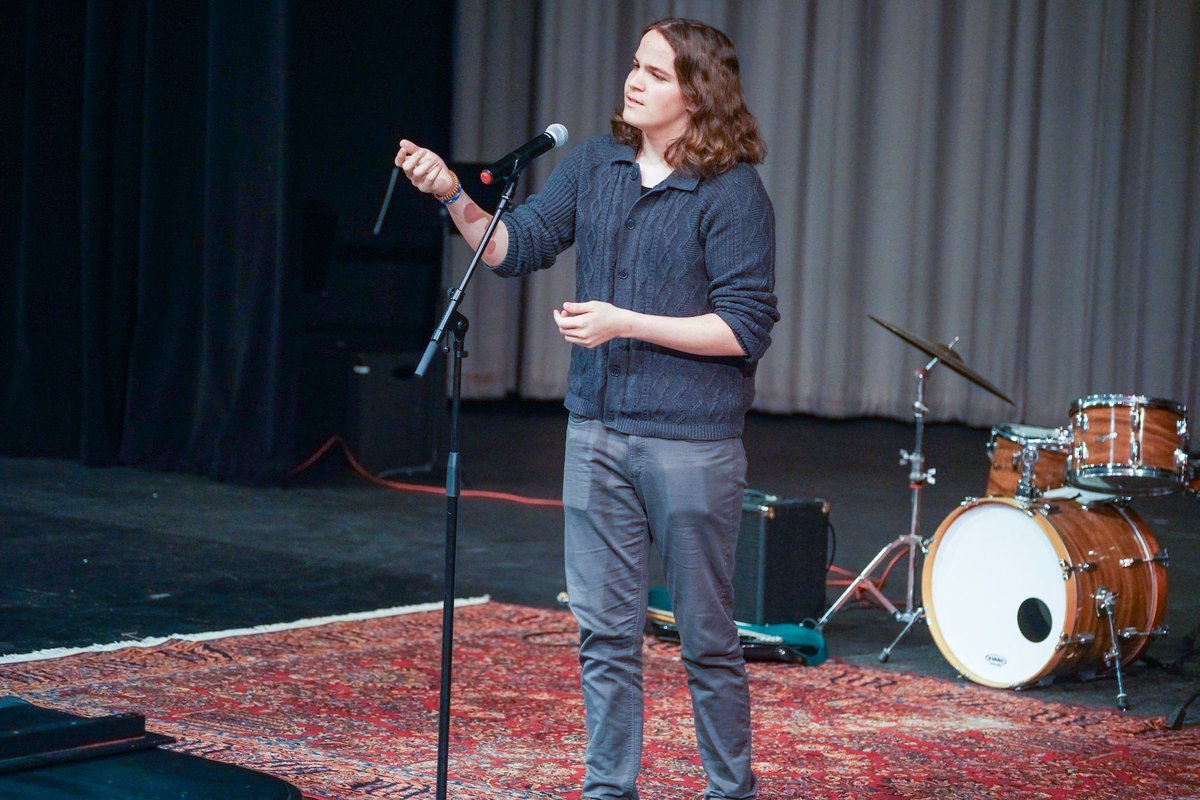 Coffeehouse is back and it's going to be EPIC! 

April 10 at 7 in the theater for a night of incredible student performances. 

All proceeds support the Hospice trip. 

Coordinated by students in Capstone, hospice class, and Tri-M club. 

Pictured: Tech rehearsal