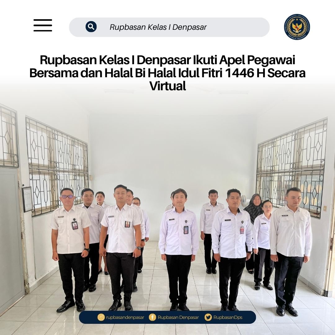 RupbasanDps's tweet photo. Rupbasan Kelas I Denpasar Ikuti Apel Pegawai Bersama dan Halal Bi Halal Idul Fitri 1446 H Secara Virtual 

Selengkapnya: https://t.co/IdOa1tqIMc https://t.co/CtrkGmwJIe