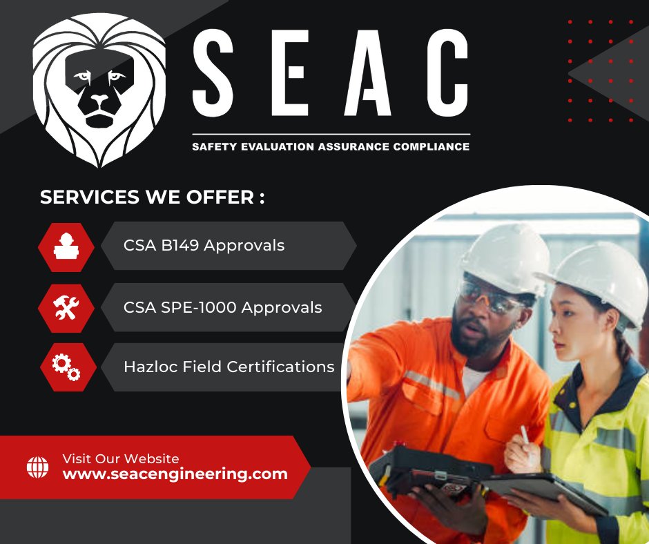 SEACEngineering's tweet image. Visit our website for more information!

🌐 seacengineering.com

#csab149 #csaspe1000 #oilandgas #oilandgascompanies #canadianenergy #seac #hazloc #productapproval #publicsafety #engineeringservices #alberta #calgary #edmonton #yyc