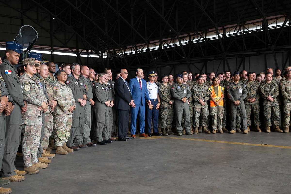SecWar's tweet photo. It’s been a productive visit in Panama. It was great to meet so many of our regional partners and hear how we are working together, training together, and exercising together.   

The security of our hemisphere is a top priority for the @DeptofDefense. https://t.co/8BxeMwIHVh