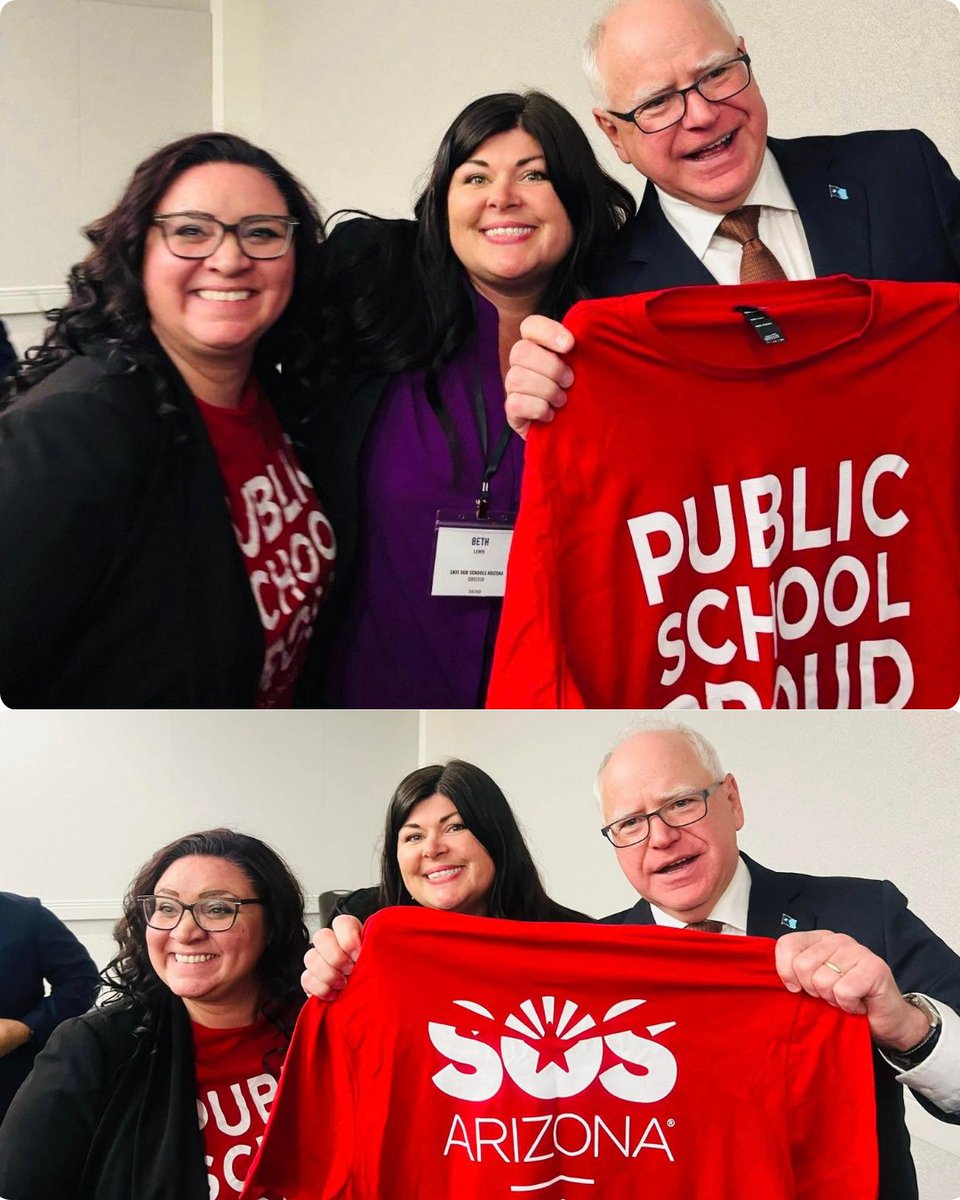 arizona_sos's tweet image. It’s #RedForEd Wednesday!👕🍎 We were thrilled to gift Gov. Tim Walz one of our #PublicSchoolProud t-shirts this week — #BeLikeTim and order your PSP shirt today!  ▶️ sosarizona.org/tee-shirts/