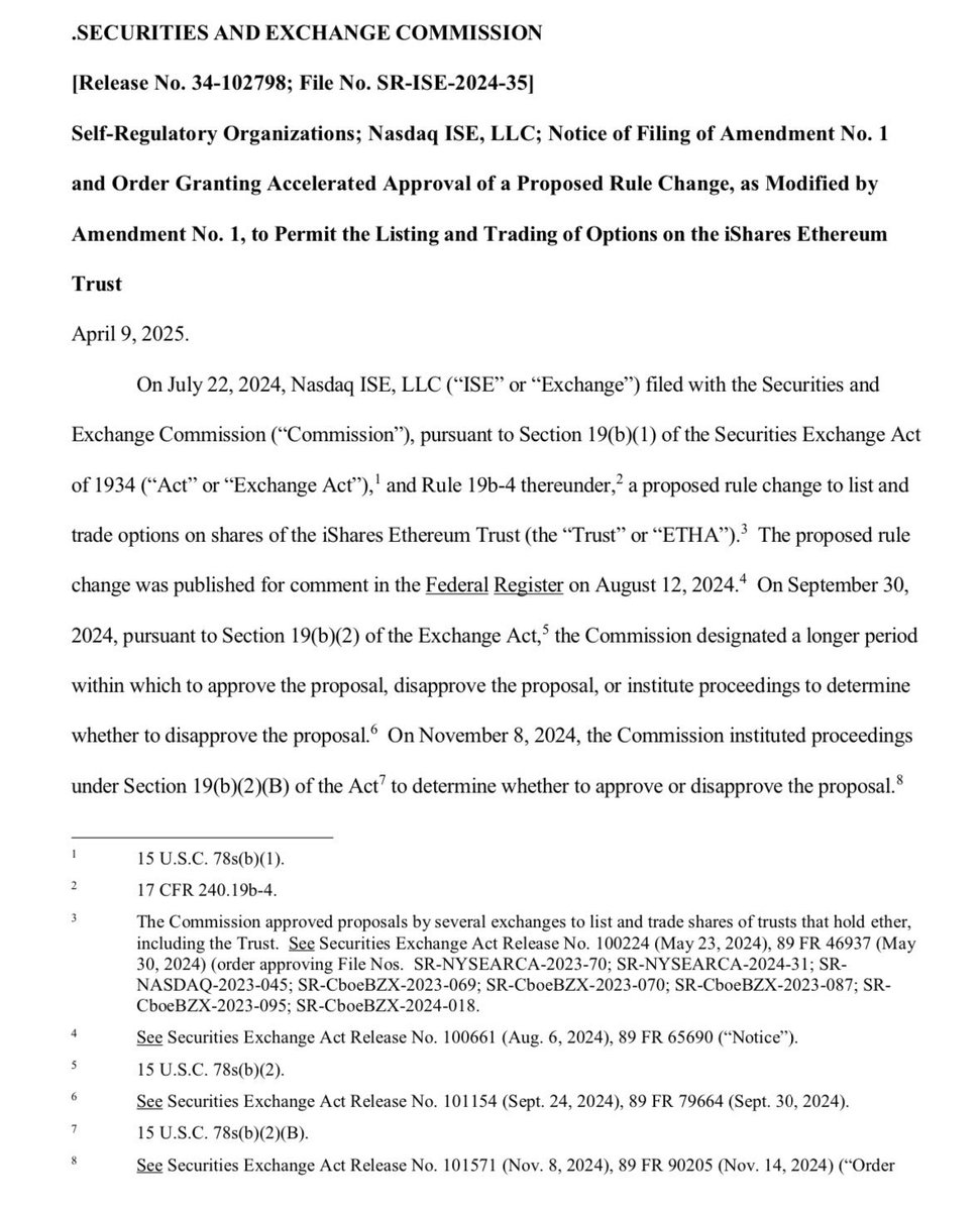 Song hỷ lâm môn: SEC chấp thuận giao dịch quyền chọn trên ETF giao ngay $ETH