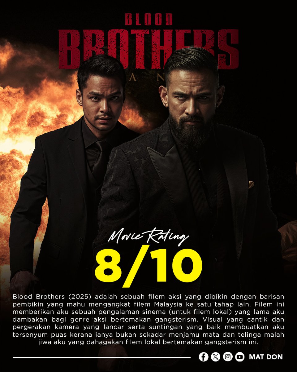 Don_Aziz's tweet photo. Blood Brothers (2025) memberikan aku sebuah pengalaman sinema (untuk filem lokal) yang lama aku dambakan bagi filem bertemakan gangsterism setelah dikecewakan berkali - kali  dengan filem gangsters yang lemah &amp; tidak menarik. 

Ulasan penuh di bawah.

#sinematdon
#BloodBrothers https://t.co/Kt6c6KysPZ