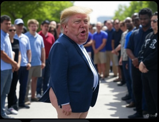 La gente haciendo cola para besarle el culo a Donald Trump, que tanto le gusta. Tiempos nuevos.
(imagen generada por Grok, la IA de Elon Musk)