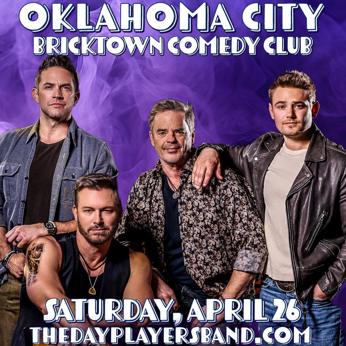 Are you ready for some good ole rock n’ roll <a href="/BricktownC/">Bricktown Comedy Club</a> #oklahomacity with <a href="/DayPlayersBand/">The Day Players Band 🎶</a> <a href="/ericmartsolf/">Eric Martsolf</a> <a href="/BrandonBarash/">Brandon Barash</a> <a href="/CarsonBoatman/">Carson Boatman</a> on April 26??? Get your tickets! 
TheDayPlayersBand.com 🎸🎸🎸🎸